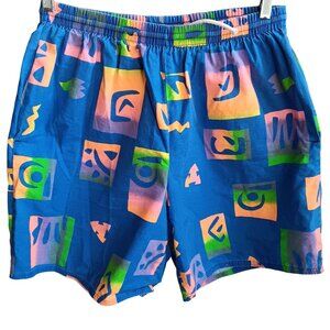 Vintage Overboard Surf Shorts Trunks XL Multicolor 90s Abstract Elastic Waist